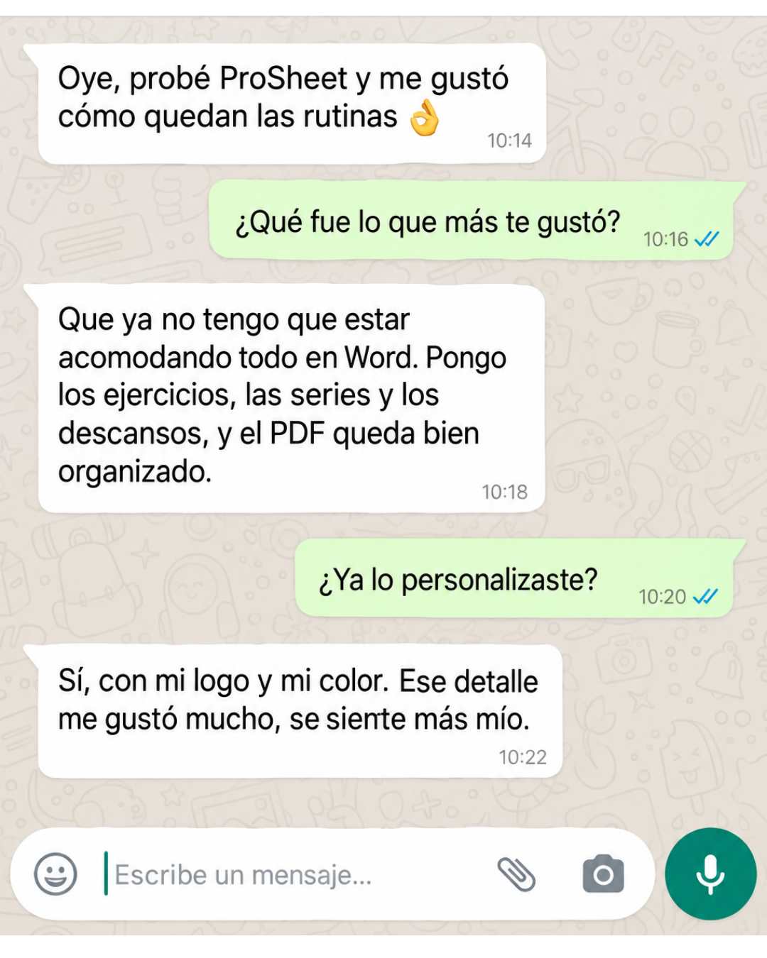Comentarios de profesionales sobre ProSheet, personalización y uso con clientes