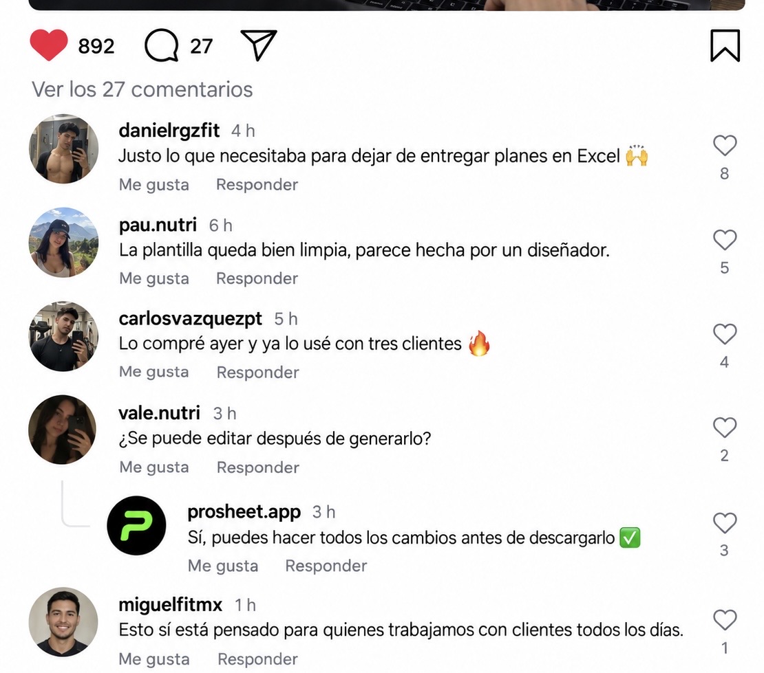 Conversación sobre organizar ejercicios, series y descansos en un PDF con logo y color propio
